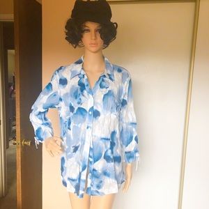 Blue and white floral blouse